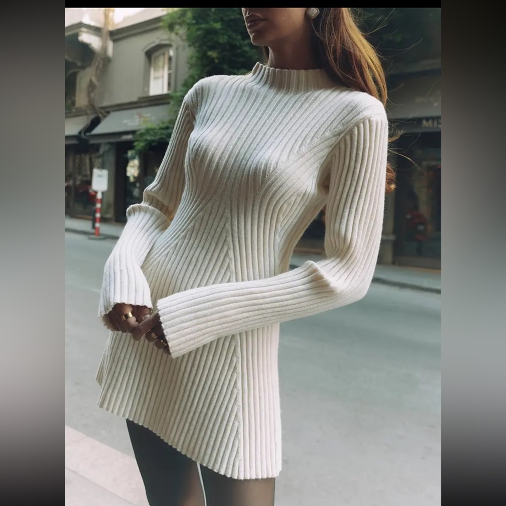 Solid Rib Knit Mock Neck sweater dress